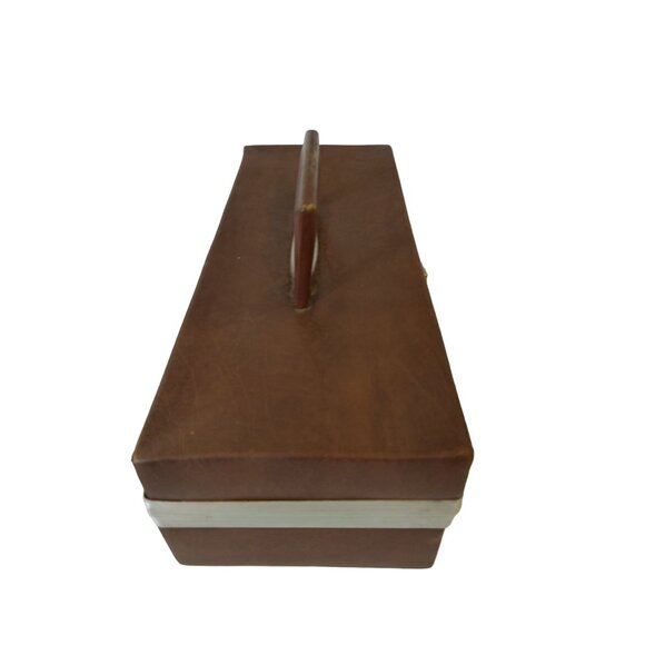 Vintage Audio Cassette Brown Metal & Leather With Handle 13" - Picture 3 of 10